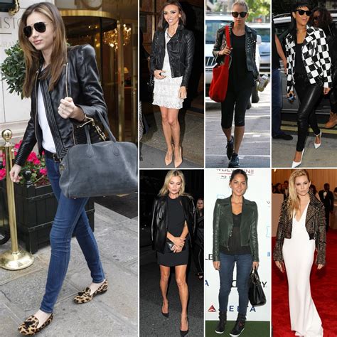 celebrities wearing leather blazers